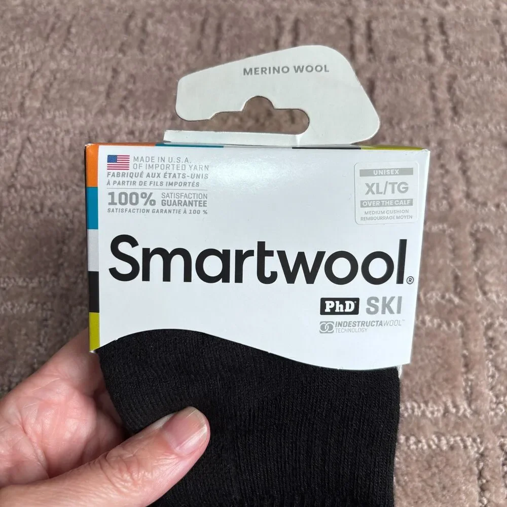 SmartWool PhD Ski Over The Calf Merino Wool Socks Unisex XL Black Winter